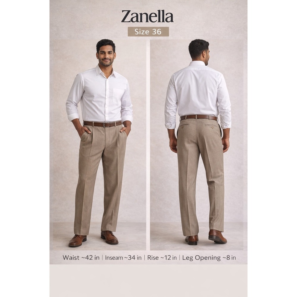 Zanella Wool‎ Dress Pants Mens 36x34 Tan Flat Front Made in Italy Luxury